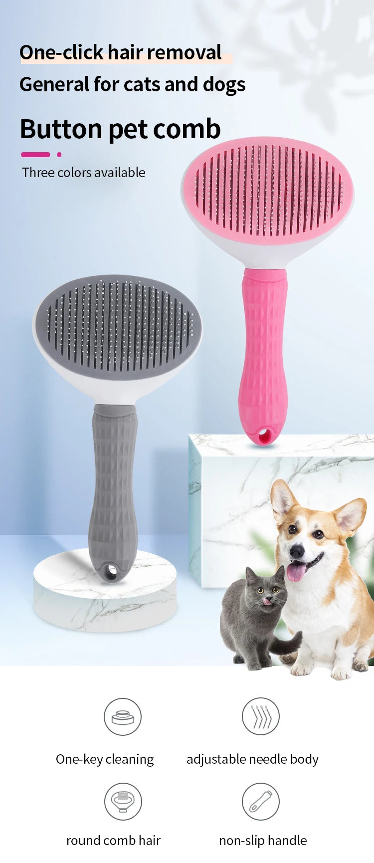 Cat Brush Remove Hair Pet Hair Removal Comb for Cats Non-slip Grooming Brush Stainless Steel Dog Combs Brushes Cat Accessories