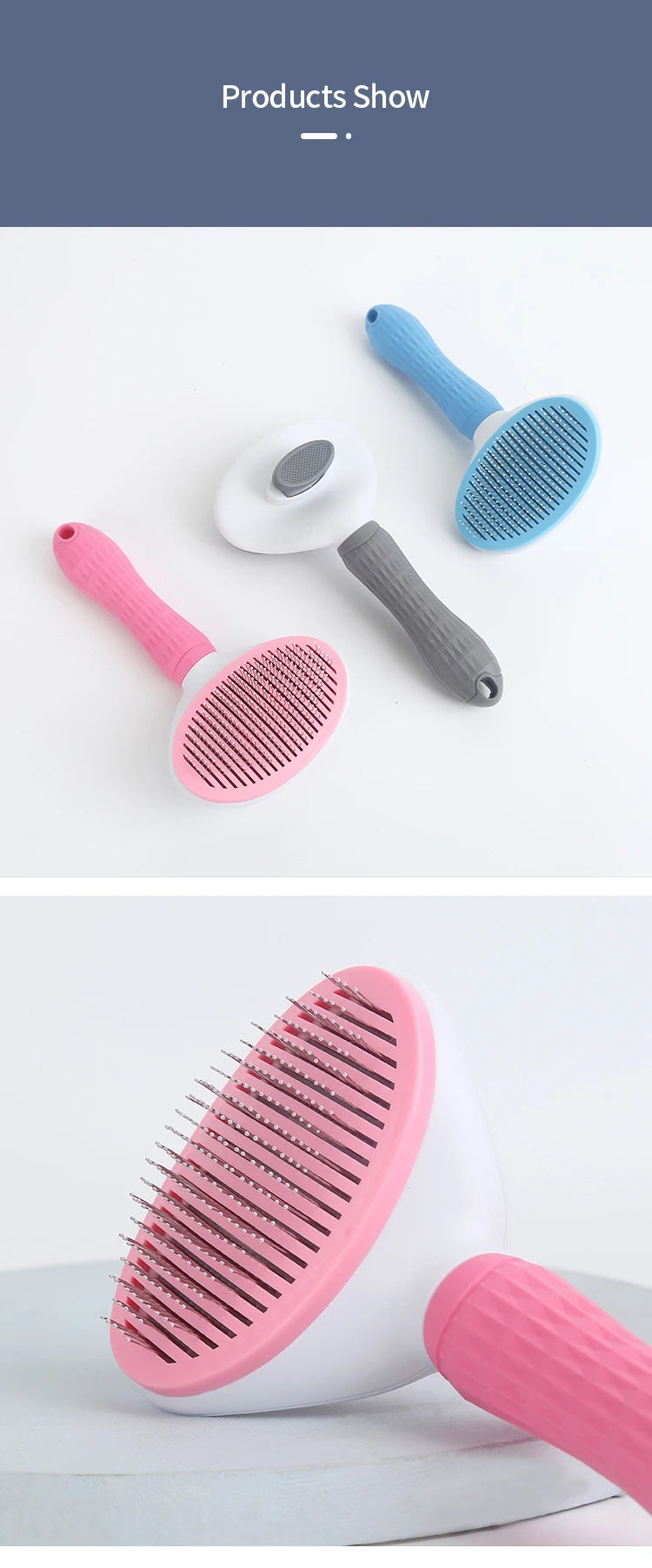 Cat Brush Remove Hair Pet Hair Removal Comb for Cats Non-slip Grooming Brush Stainless Steel Dog Combs Brushes Cat Accessories