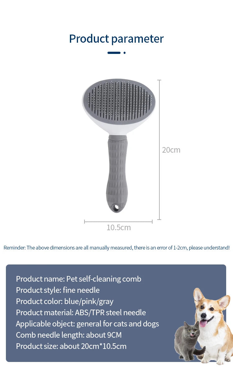 Cat Brush Remove Hair Pet Hair Removal Comb for Cats Non-slip Grooming Brush Stainless Steel Dog Combs Brushes Cat Accessories