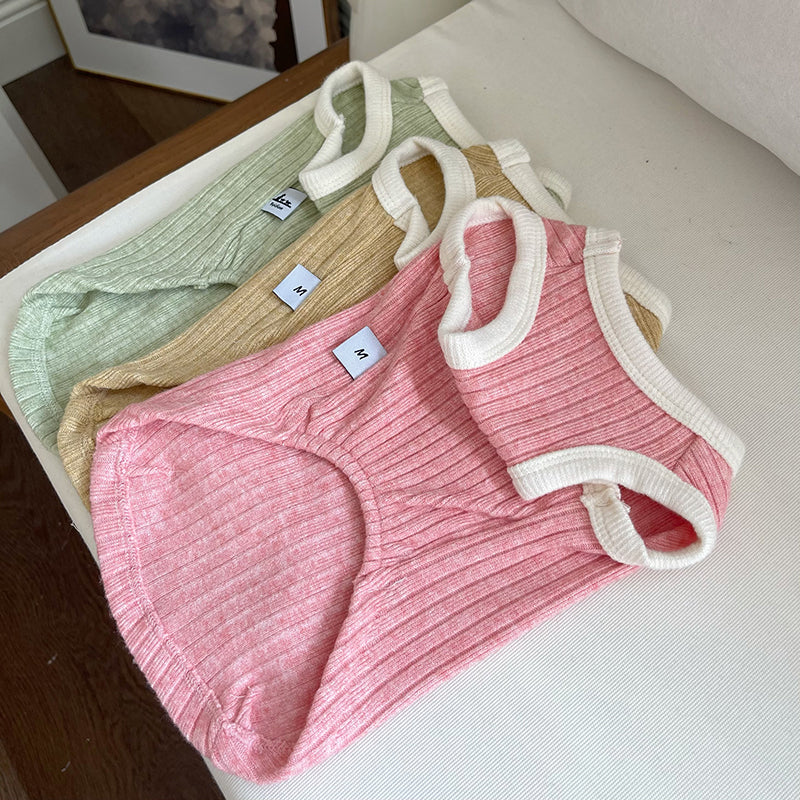 Pet Clothes Fall and Winter New Arrival Color Matching Saliva Towel Sunken Stripe Vest Teddy Bichon Dog Cat Warm Sweater