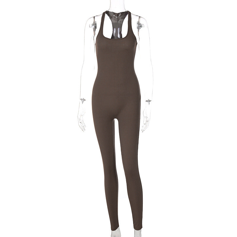 Knitting Pure Color High Waist Tight Sports Yoga Jumpsuit Female Knitted Sports Yoga Jumpsuit