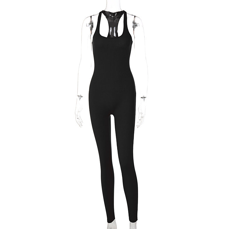 Knitting Pure Color High Waist Tight Sports Yoga Jumpsuit Female Knitted Sports Yoga Jumpsuit