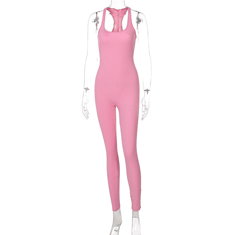 Knitting Pure Color High Waist Tight Sports Yoga Jumpsuit Female Knitted Sports Yoga Jumpsuit