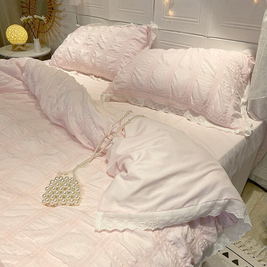 Korean Style Cut Out Lace Xiaohongshu Bed Sheets Seersucker