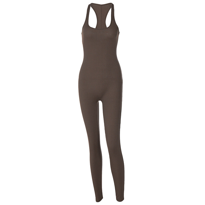 Knitting Pure Color High Waist Tight Sports Yoga Jumpsuit Female Knitted Sports Yoga Jumpsuit