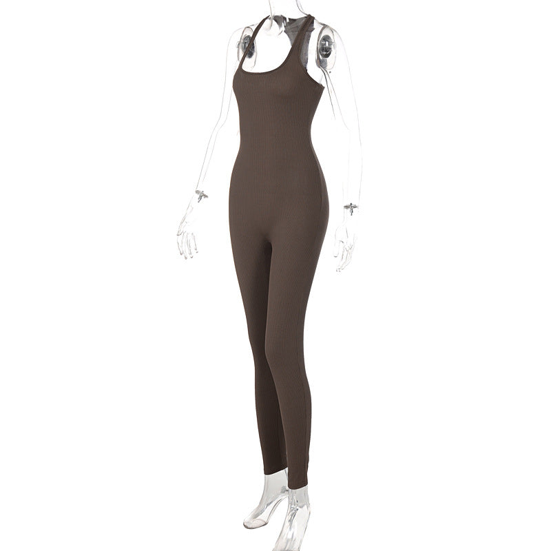 Knitting Pure Color High Waist Tight Sports Yoga Jumpsuit Female Knitted Sports Yoga Jumpsuit