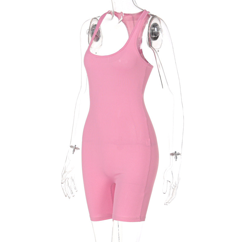 Knitting Pure Color High Waist Tight Sports Yoga Jumpsuit Female Knitted Sports Yoga Jumpsuit