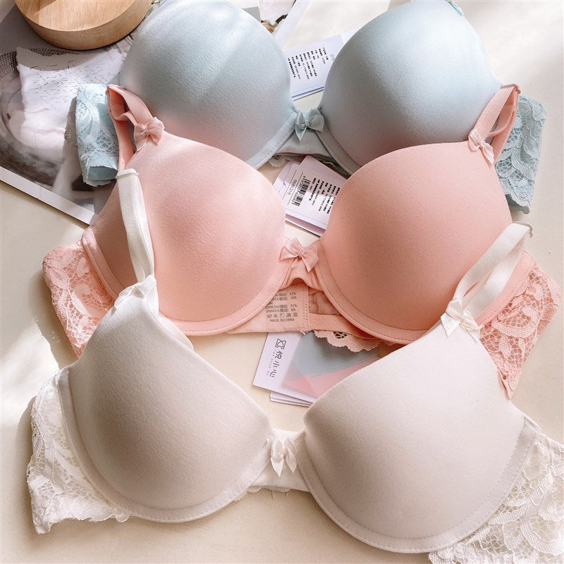 Yuexing Memory Soft Underwire Glossy Sweet Young Adult Bra Thin G Style Push up Ladies Intimates Student Small Chest