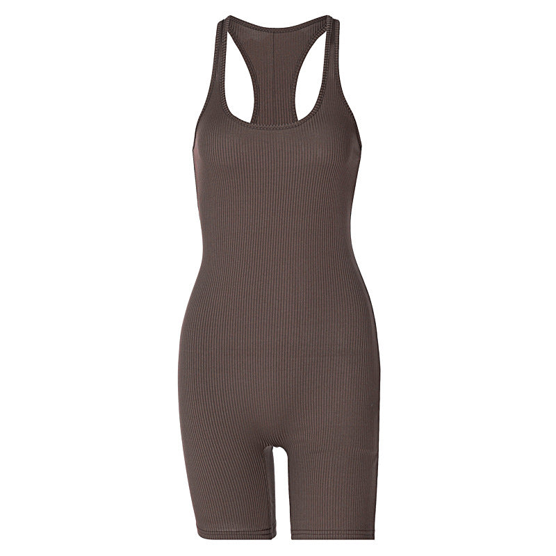 Knitting Pure Color High Waist Tight Sports Yoga Jumpsuit Female Knitted Sports Yoga Jumpsuit