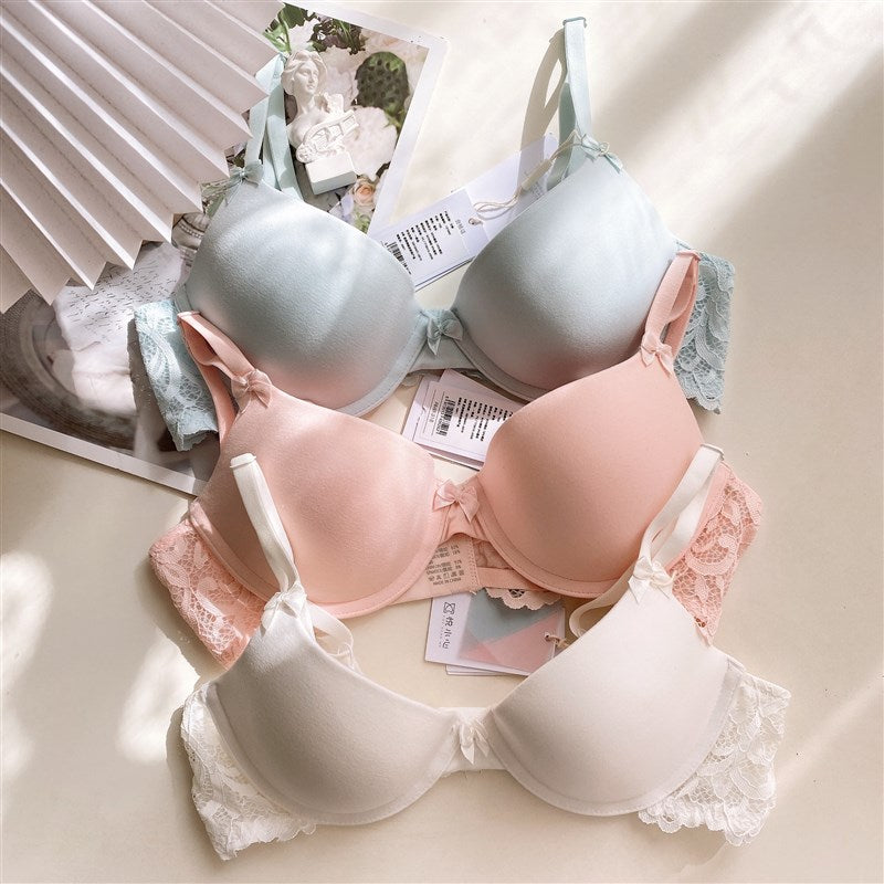 Yuexing Memory Soft Underwire Glossy Sweet Young Adult Bra Thin G Style Push up Ladies Intimates Student Small Chest