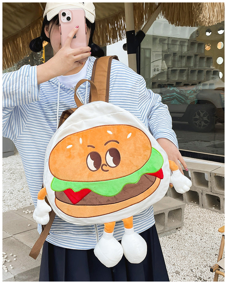 Backpack Cute Female Cartoon Canvas Class Hamburger