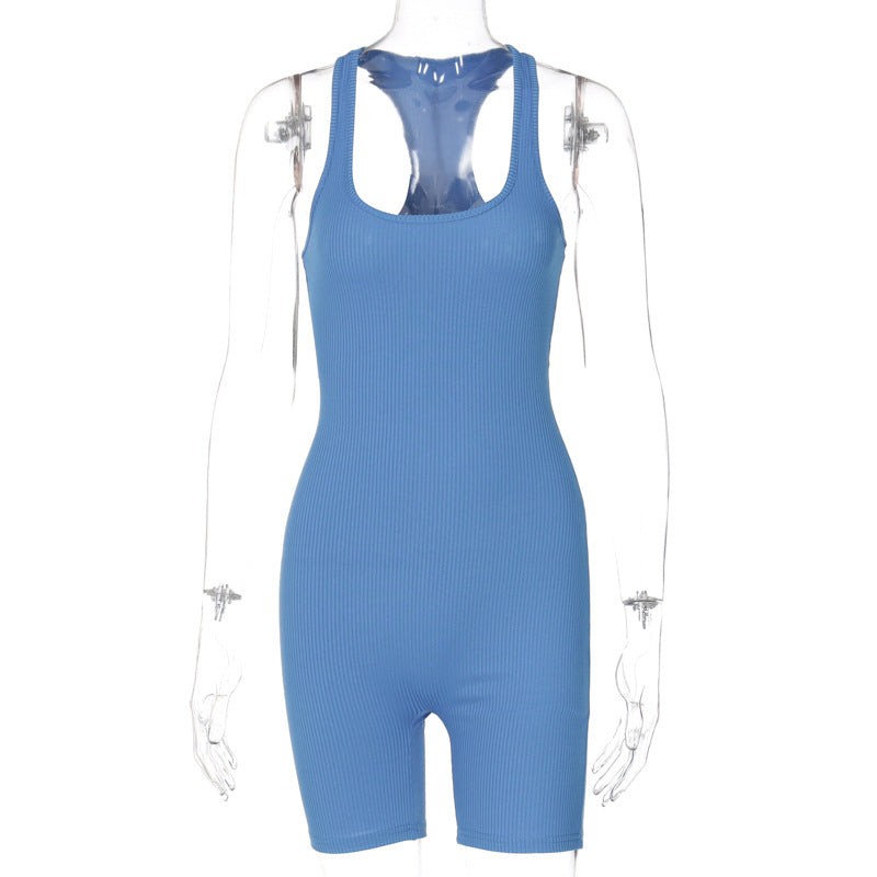 Knitting Pure Color High Waist Tight Sports Yoga Jumpsuit Female Knitted Sports Yoga Jumpsuit