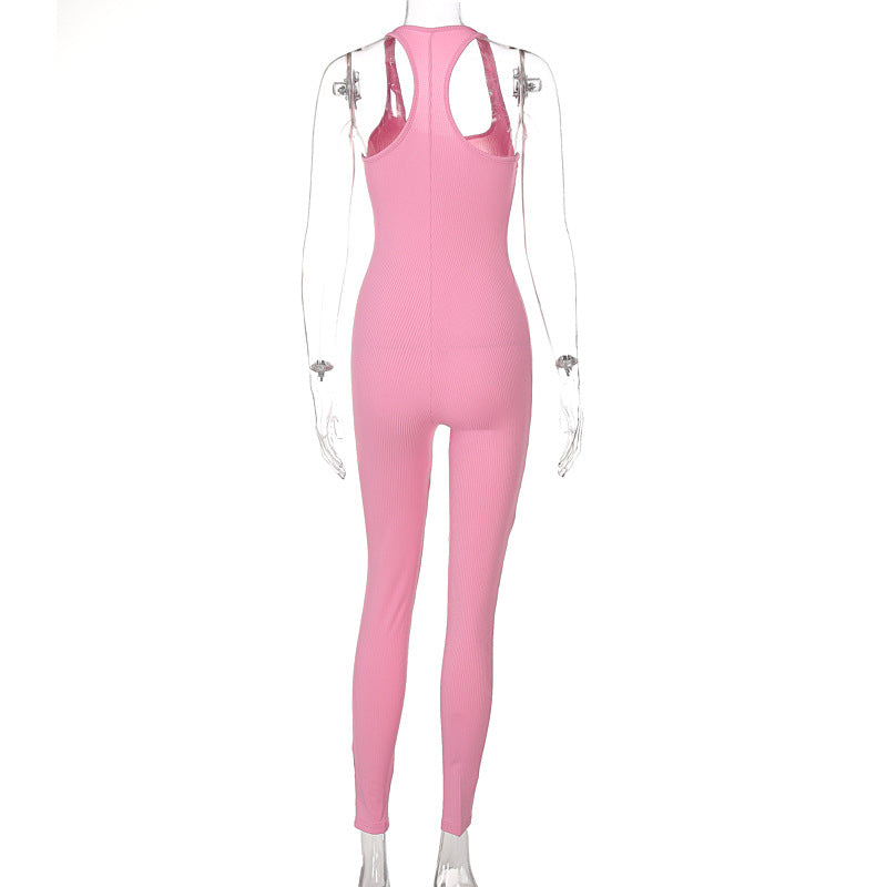 Knitting Pure Color High Waist Tight Sports Yoga Jumpsuit Female Knitted Sports Yoga Jumpsuit