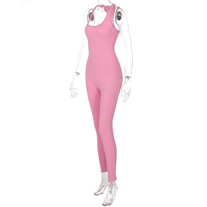 Knitting Pure Color High Waist Tight Sports Yoga Jumpsuit Female Knitted Sports Yoga Jumpsuit