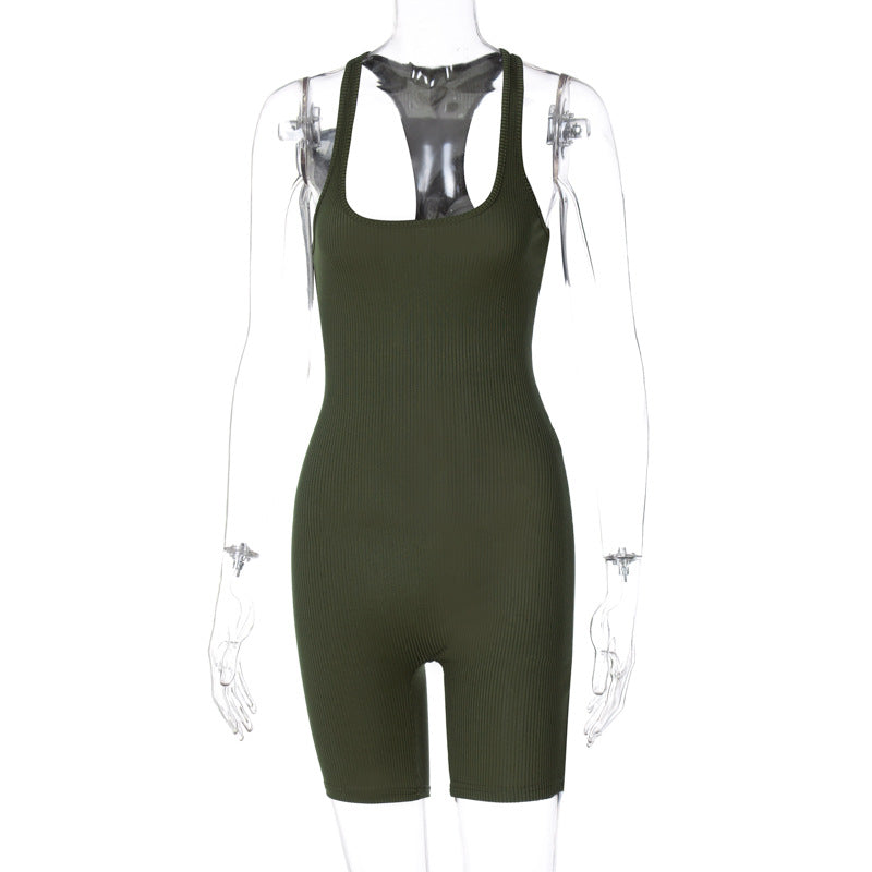 Knitting Pure Color High Waist Tight Sports Yoga Jumpsuit Female Knitted Sports Yoga Jumpsuit