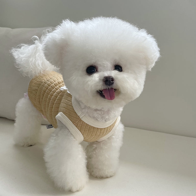 Pet Clothes Fall and Winter New Arrival Color Matching Saliva Towel Sunken Stripe Vest Teddy Bichon Dog Cat Warm Sweater