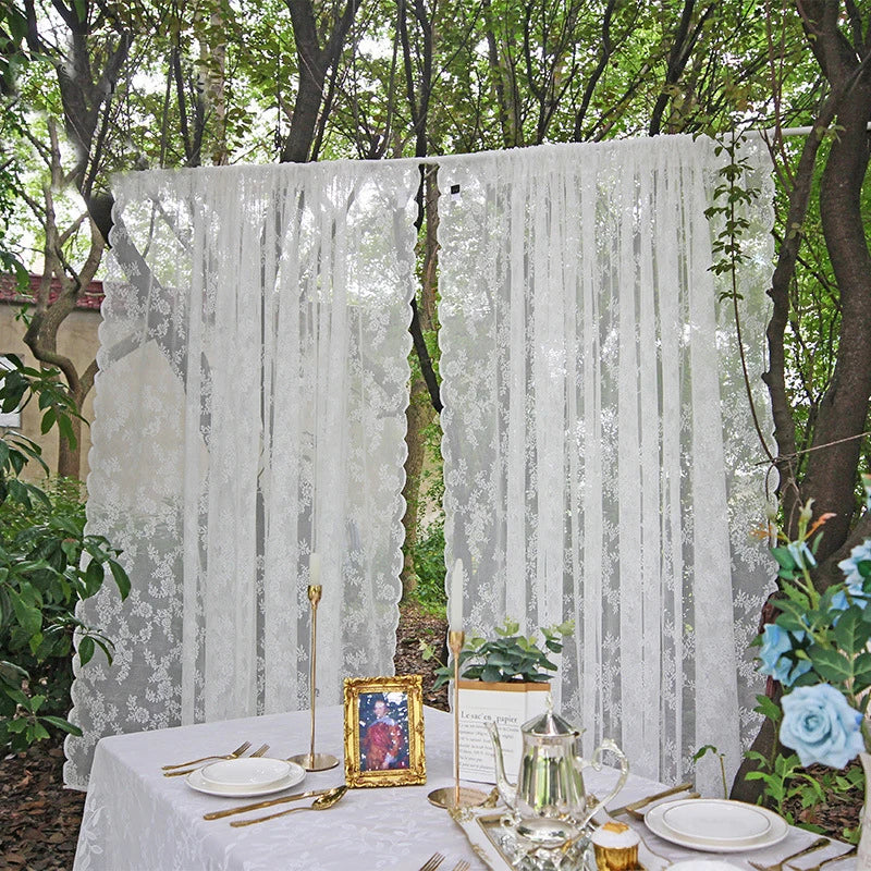 Floral Lace Sheer Rod Pocket Curtain Panel Outdoor Lace Curtain Window Bedroom Living room Partition Curtain Home Decoration