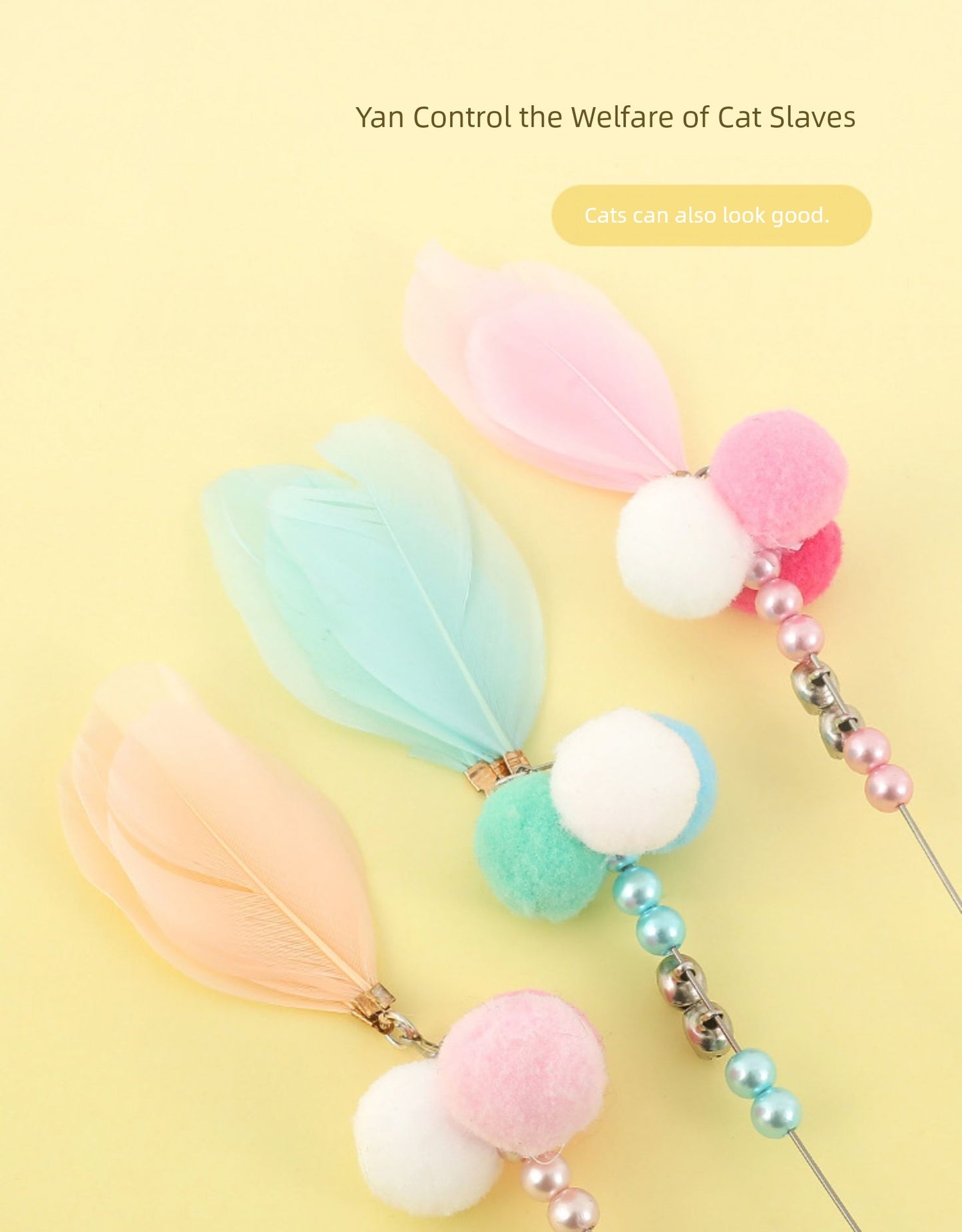 Cross-Border Hot Sale Internet Celebrity Pet Toy Fairy Cat Teaser Feather Fur Ball Cat Toy Interactive Bell Cat Toy