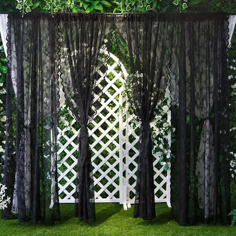 Floral Lace Sheer Rod Pocket Curtain Panel Outdoor Lace Curtain Window Bedroom Living room Partition Curtain Home Decoration