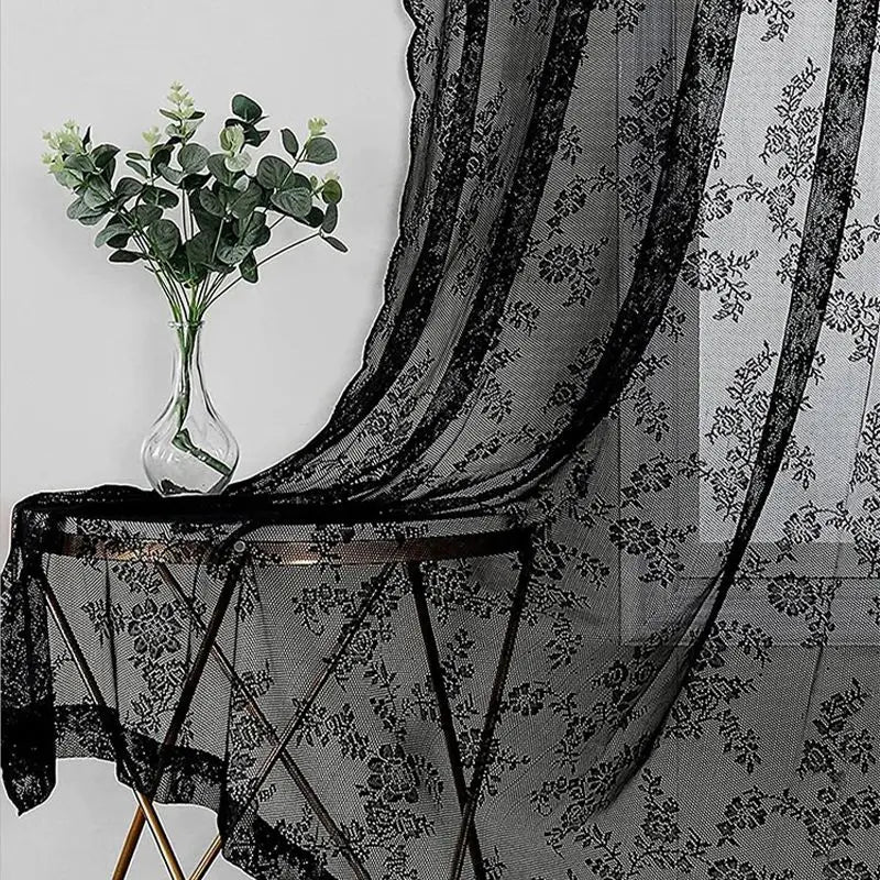 Floral Lace Sheer Rod Pocket Curtain Panel Outdoor Lace Curtain Window Bedroom Living room Partition Curtain Home Decoration