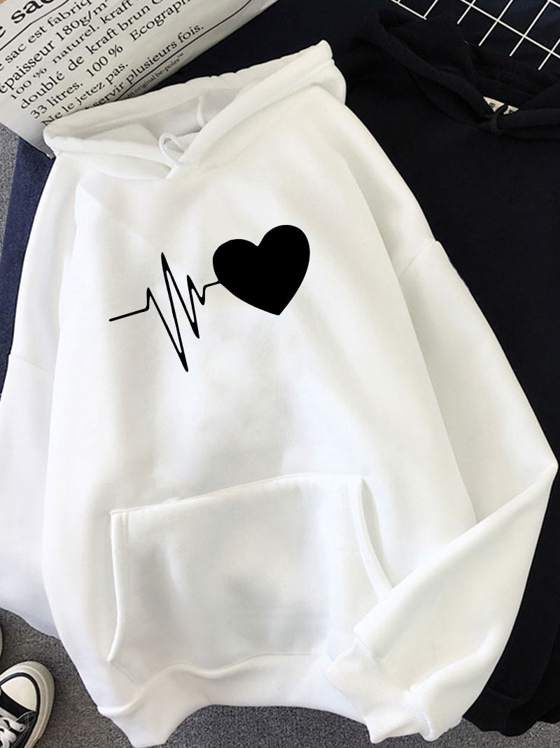 Hirsionsan Heart Print Women Sweatshirt Soft Casual Loose Vintage Female Hoodies 2023 Winter New Warm Fleece Student Tops Y2k