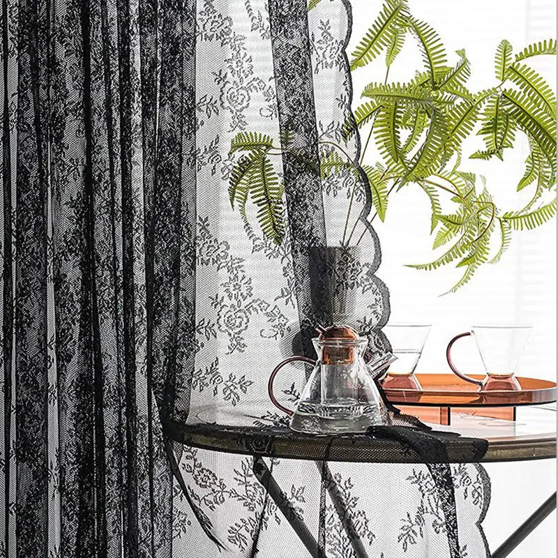 Floral Lace Sheer Rod Pocket Curtain Panel Outdoor Lace Curtain Window Bedroom Living room Partition Curtain Home Decoration