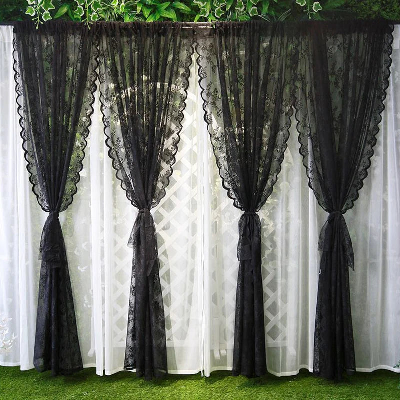 Floral Lace Sheer Rod Pocket Curtain Panel Outdoor Lace Curtain Window Bedroom Living room Partition Curtain Home Decoration