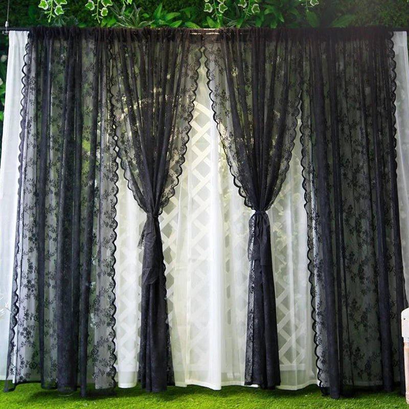 Floral Lace Sheer Rod Pocket Curtain Panel Outdoor Lace Curtain Window Bedroom Living room Partition Curtain Home Decoration