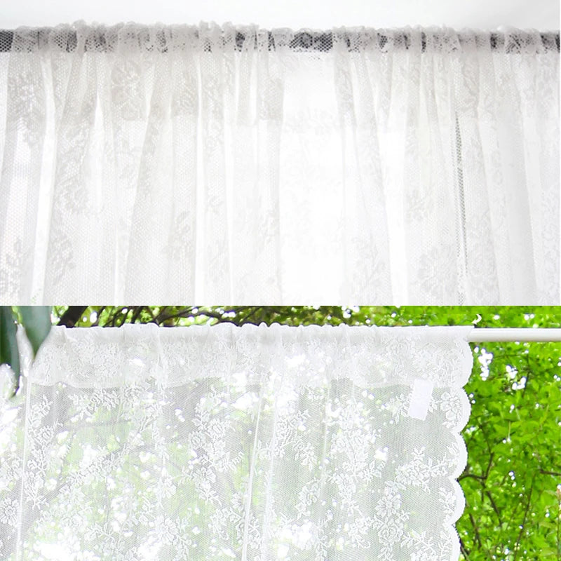 Floral Lace Sheer Rod Pocket Curtain Panel Outdoor Lace Curtain Window Bedroom Living room Partition Curtain Home Decoration