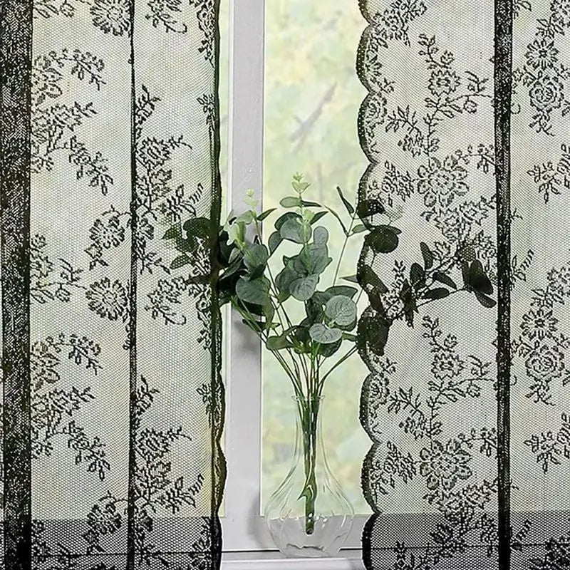 Floral Lace Sheer Rod Pocket Curtain Panel Outdoor Lace Curtain Window Bedroom Living room Partition Curtain Home Decoration