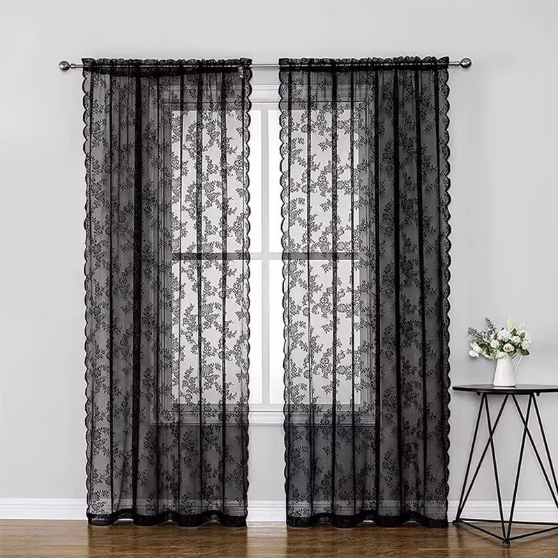 Floral Lace Sheer Rod Pocket Curtain Panel Outdoor Lace Curtain Window Bedroom Living room Partition Curtain Home Decoration