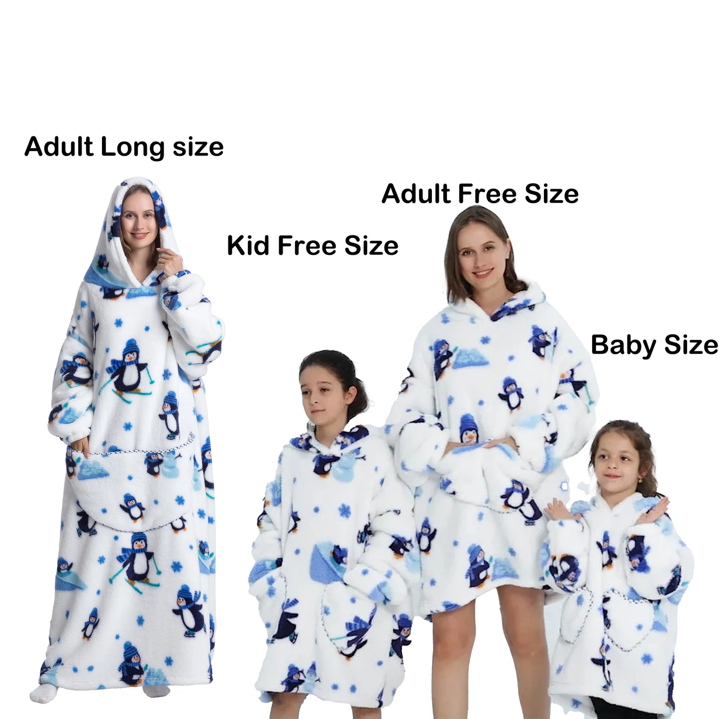 Flannel Blanket with Sleeves Winter Sweatshirt  Pullover Fleece Giant Shark Wearable Blanket Hoodie for adults kids babys