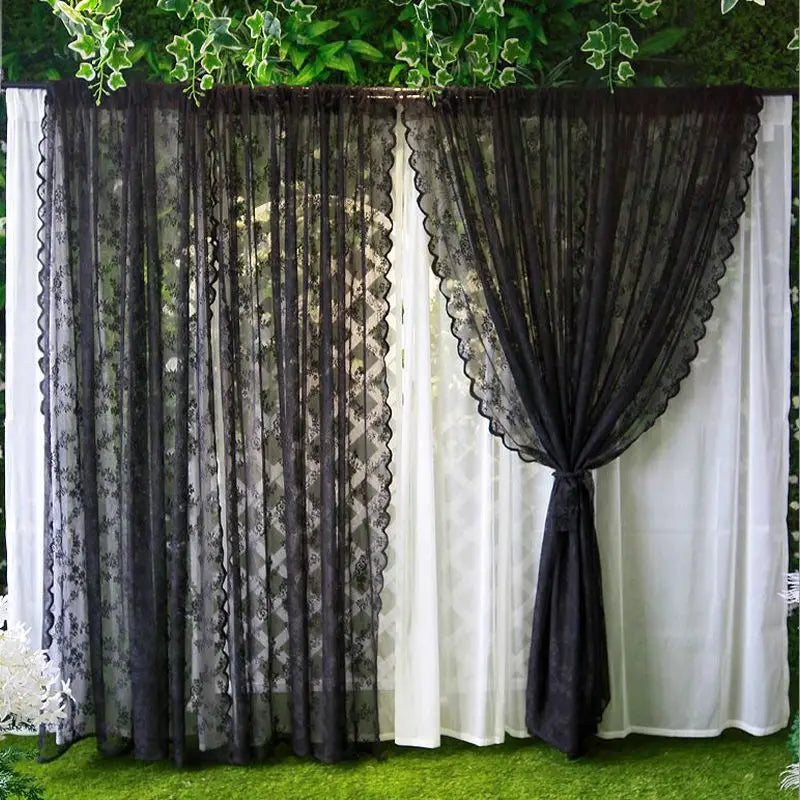 Floral Lace Sheer Rod Pocket Curtain Panel Outdoor Lace Curtain Window Bedroom Living room Partition Curtain Home Decoration