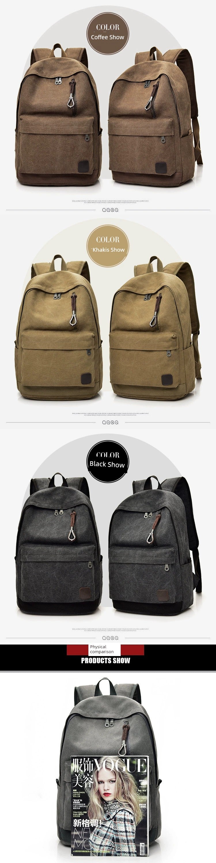 Travel Canvas Junior High School K-style Men Backpack