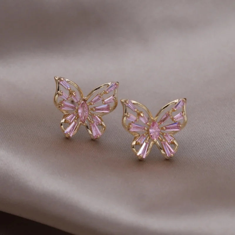 South Korea hot selling fashion jewelry 14K gold plated glass flower earrings elegant women's daily work accessories