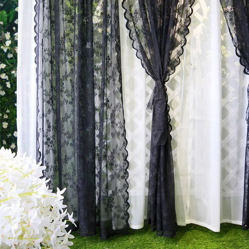 Floral Lace Sheer Rod Pocket Curtain Panel Outdoor Lace Curtain Window Bedroom Living room Partition Curtain Home Decoration