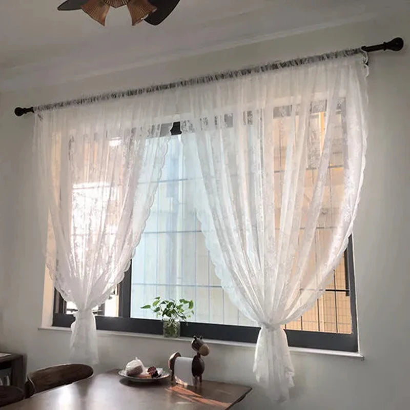 Floral Lace Sheer Rod Pocket Curtain Panel Outdoor Lace Curtain Window Bedroom Living room Partition Curtain Home Decoration