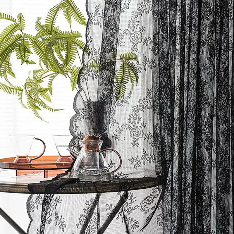 Floral Lace Sheer Rod Pocket Curtain Panel Outdoor Lace Curtain Window Bedroom Living room Partition Curtain Home Decoration