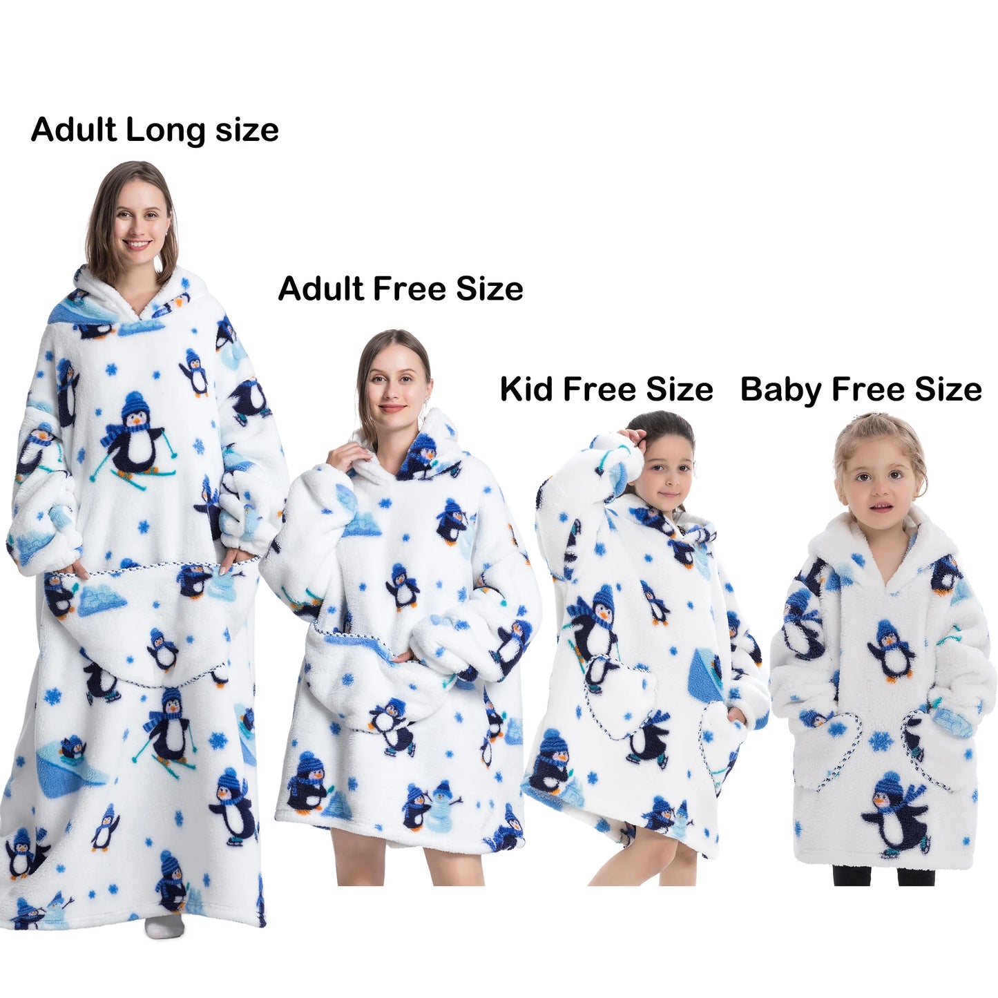 Flannel Blanket with Sleeves Winter Sweatshirt  Pullover Fleece Giant Shark Wearable Blanket Hoodie for adults kids babys