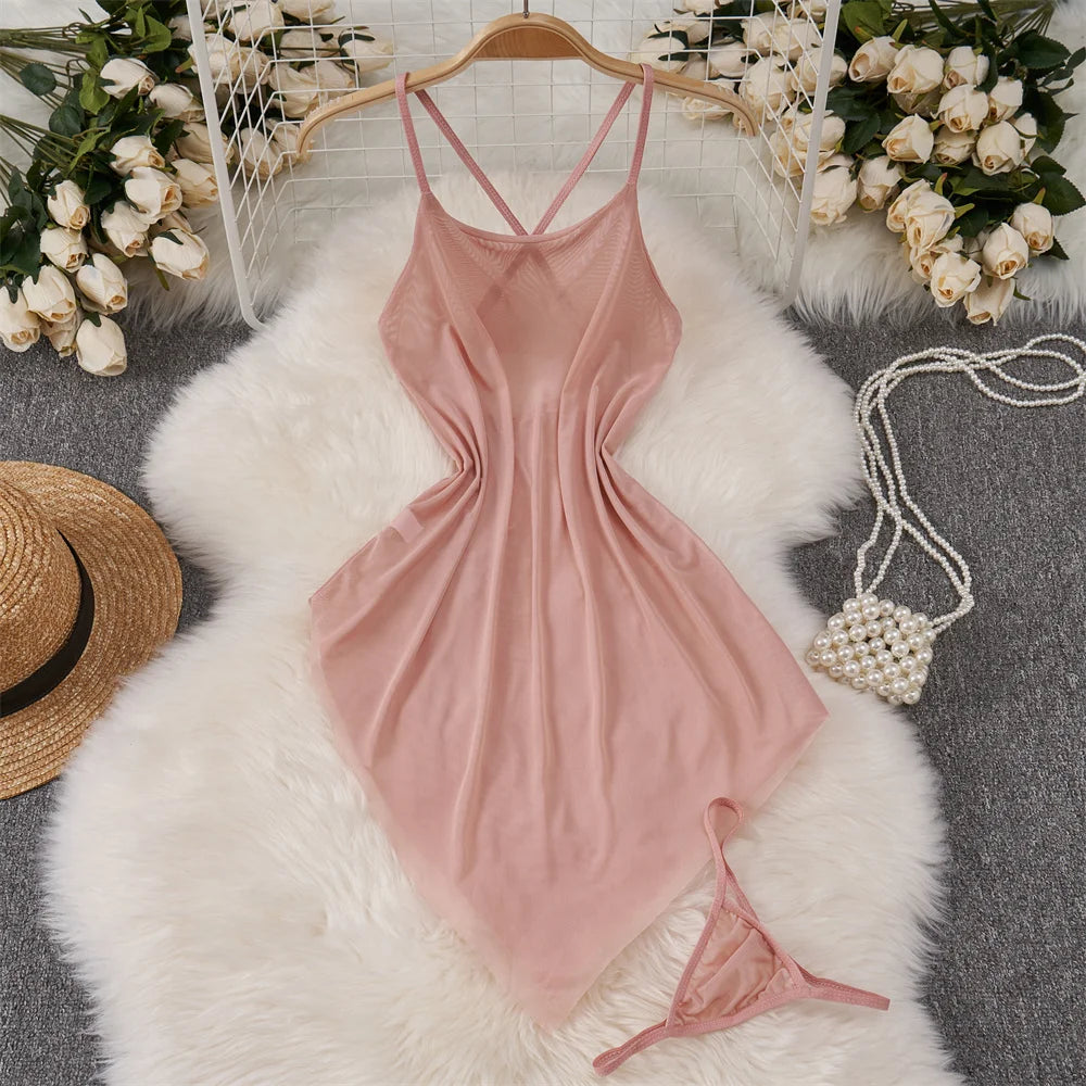 Hollow Backless Strap Playsuit Deep V-Neck Transparent Lace Slim Bow Bodysuit Sexy Lingerie Women's Pajamas Nightwear Rompers