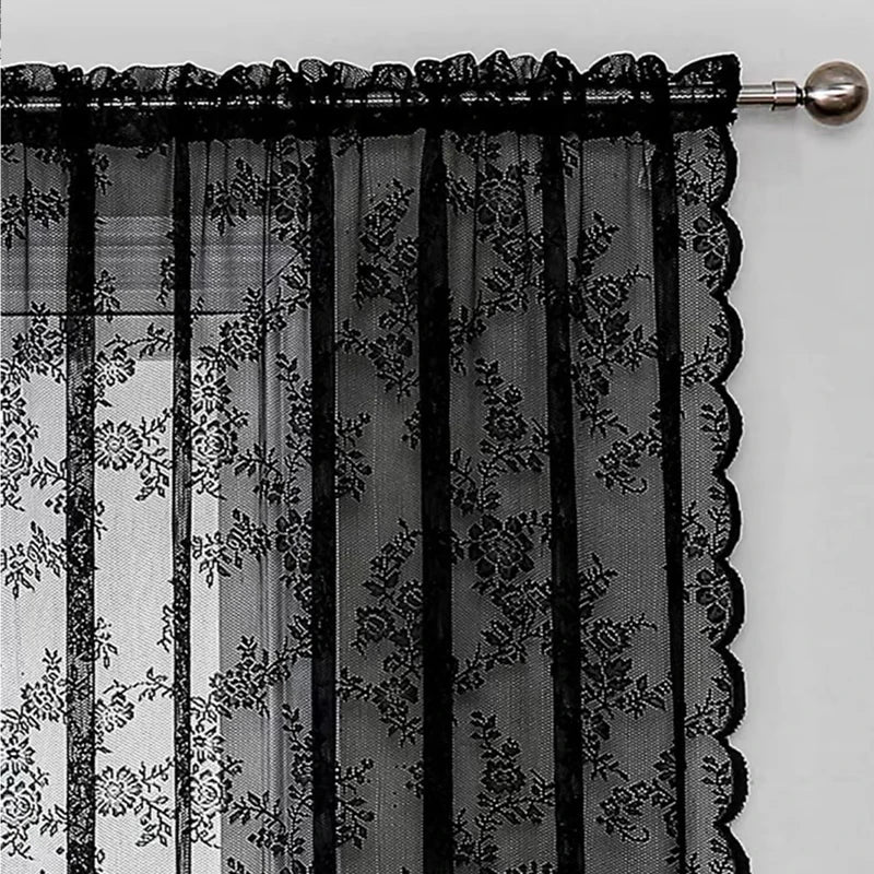 Floral Lace Sheer Rod Pocket Curtain Panel Outdoor Lace Curtain Window Bedroom Living room Partition Curtain Home Decoration