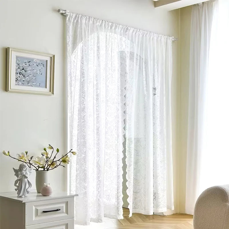 Floral Lace Sheer Rod Pocket Curtain Panel Outdoor Lace Curtain Window Bedroom Living room Partition Curtain Home Decoration