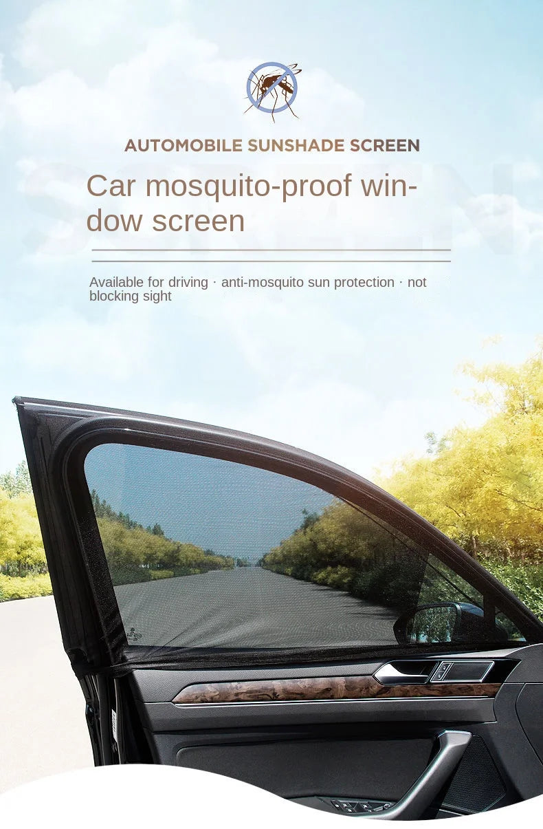 2pcs Car Rear Side Window Sunshade UV Protect Shield Mesh Prevent Mosquito Sunshine Privacy Protection Foldable Curtain