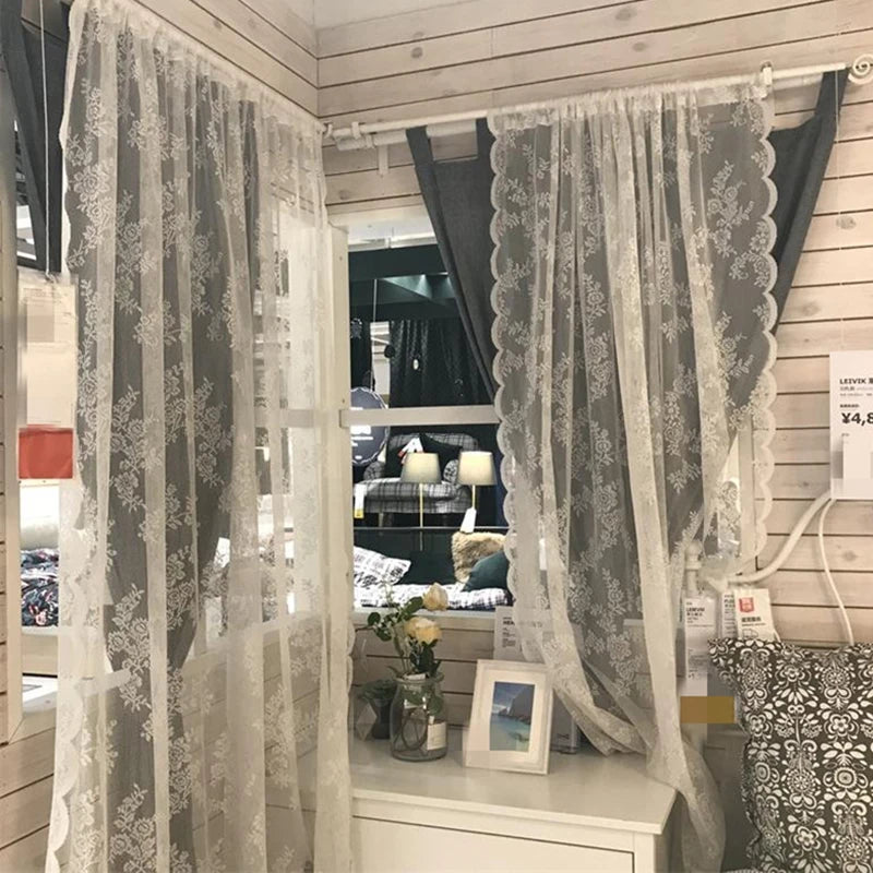 Floral Lace Sheer Rod Pocket Curtain Panel Outdoor Lace Curtain Window Bedroom Living room Partition Curtain Home Decoration