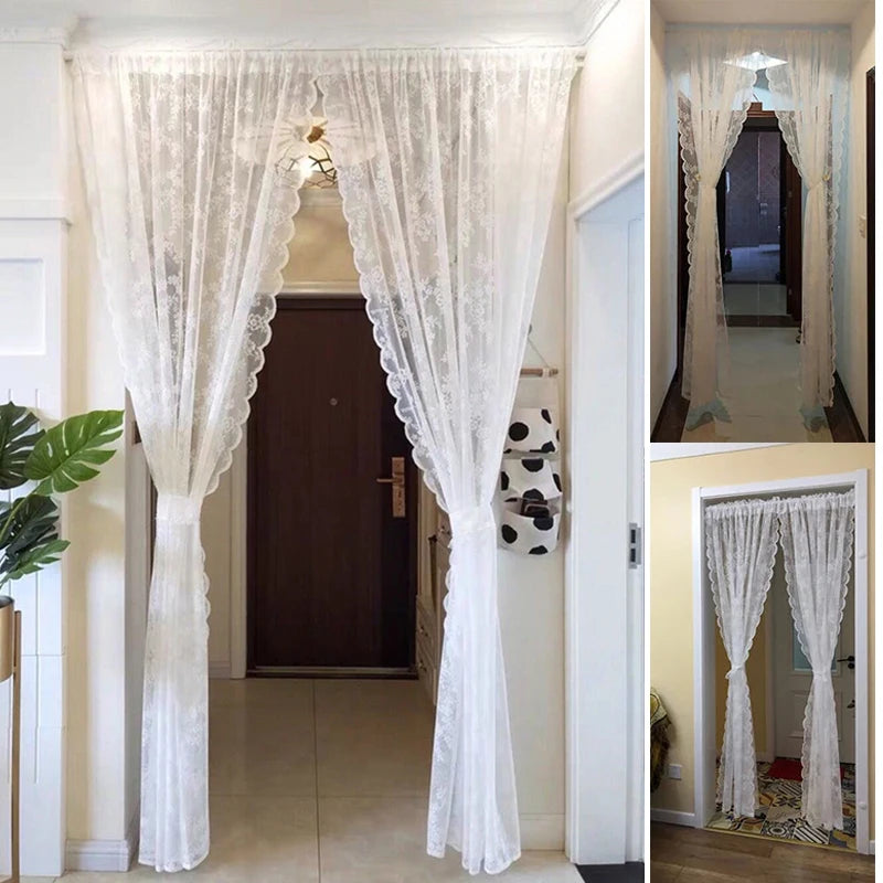 Floral Lace Sheer Rod Pocket Curtain Panel Outdoor Lace Curtain Window Bedroom Living room Partition Curtain Home Decoration