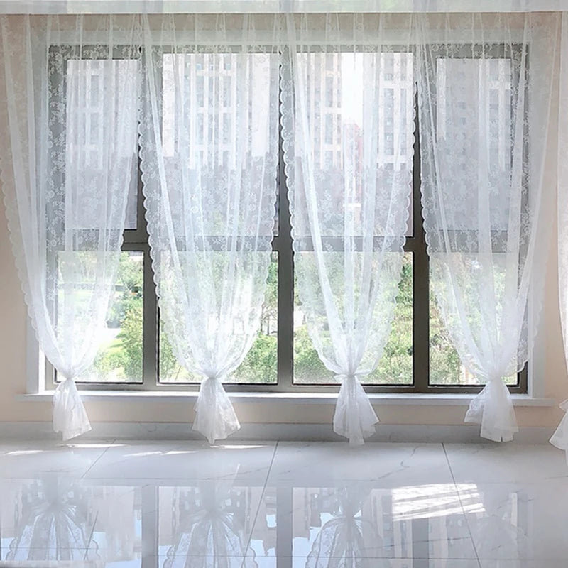 Floral Lace Sheer Rod Pocket Curtain Panel Outdoor Lace Curtain Window Bedroom Living room Partition Curtain Home Decoration