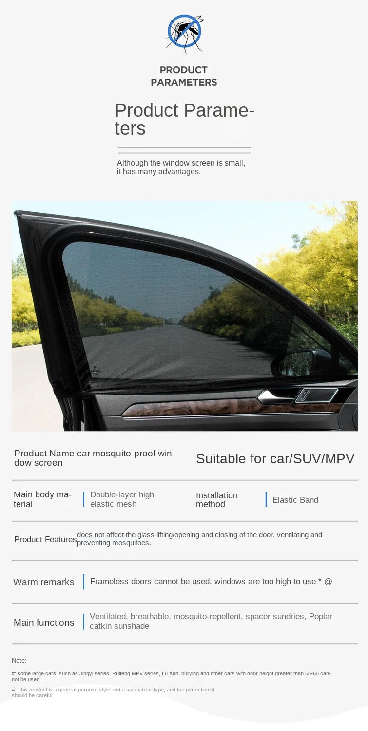 2pcs Car Rear Side Window Sunshade UV Protect Shield Mesh Prevent Mosquito Sunshine Privacy Protection Foldable Curtain