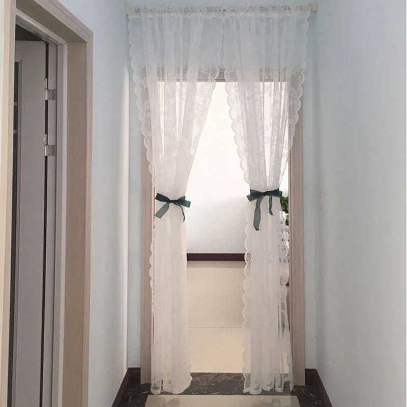 Floral Lace Sheer Rod Pocket Curtain Panel Outdoor Lace Curtain Window Bedroom Living room Partition Curtain Home Decoration