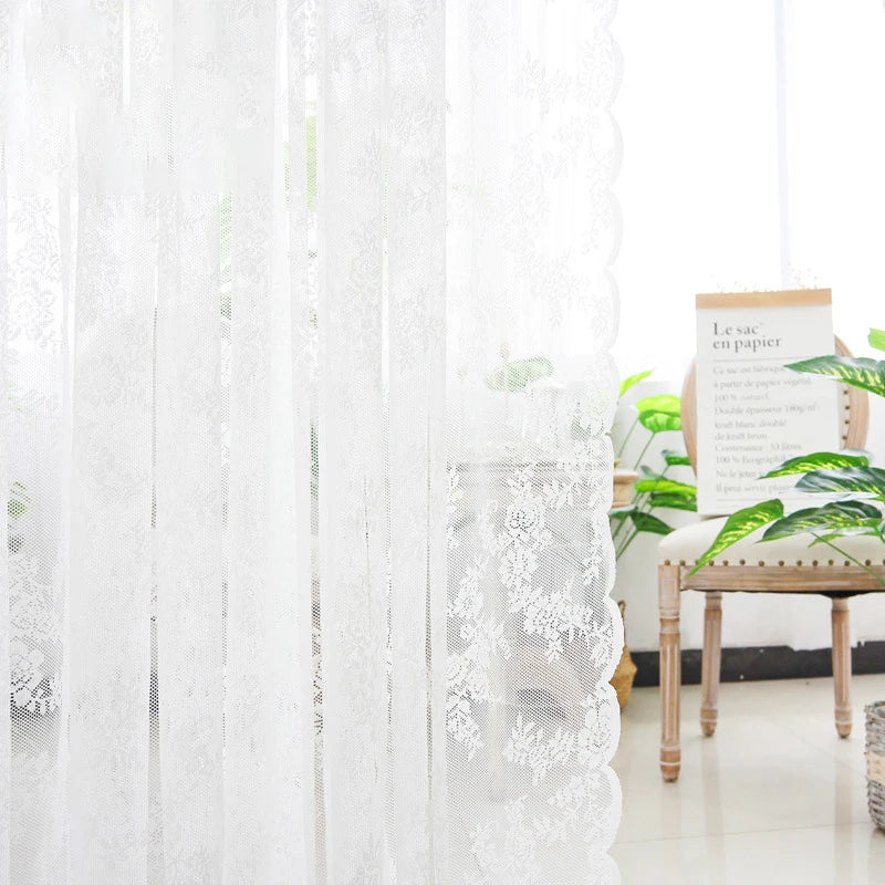 Floral Lace Sheer Rod Pocket Curtain Panel Outdoor Lace Curtain Window Bedroom Living room Partition Curtain Home Decoration