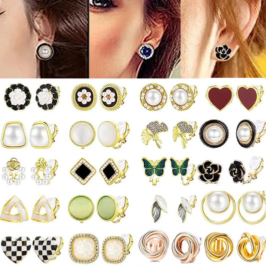 1Pair Pearl Ear Clip Earring For Women Non Piercing Clips On Earrings Stud Jewelry Fake Piercing Crystal Ear Cuffs Fashion Gifts